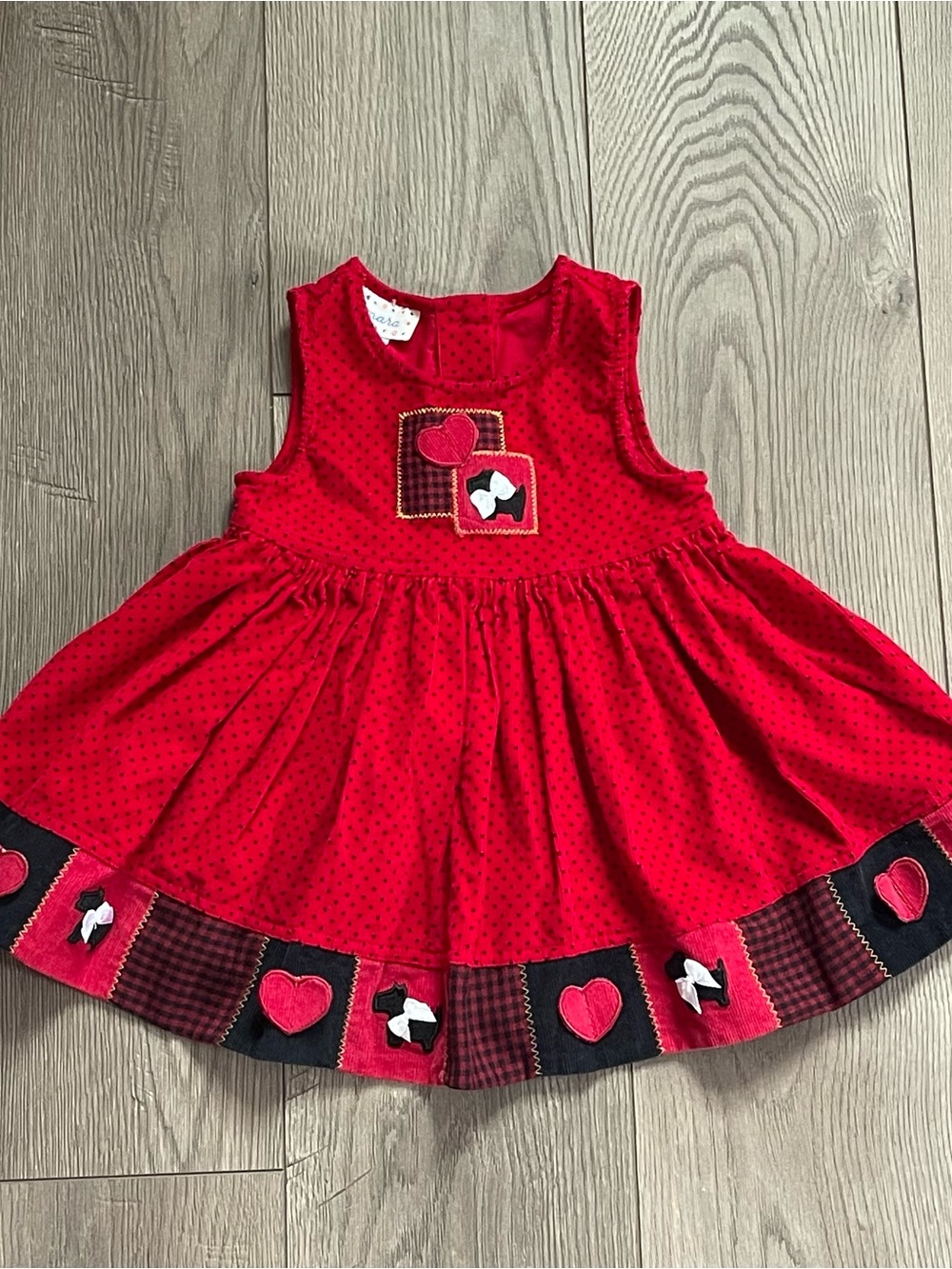 Vintage Samara Scottish Terrier Scottie Dog Hearts Red Black Corduroy 24m Dress